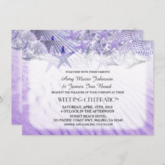 Coquillage sable plage mariage invitations coquill (Devant / Derrière)