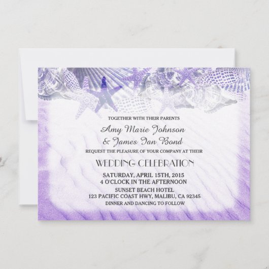 Coquillage sable plage mariage invitations coquill (Devant)