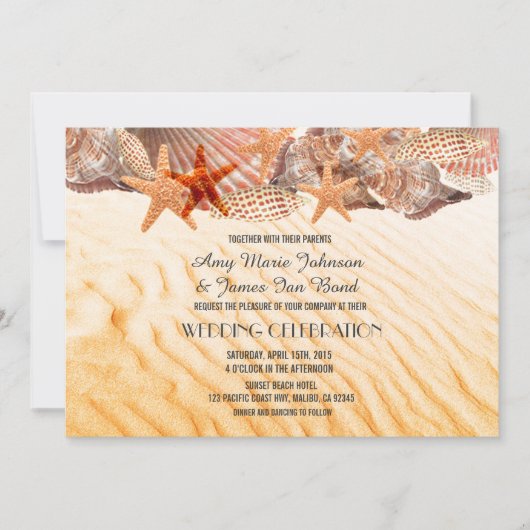 Coquillage sable plage mariage invitations coquill (Devant)