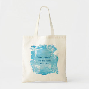 Coquillage sur le sac de toile d'aquarelle