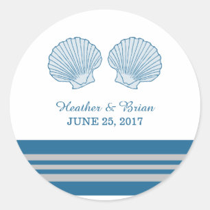 Coquillages bleus gris marine Stickers de mariage