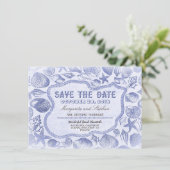 coquillages bleus plage mariage save the date (Debout devant)