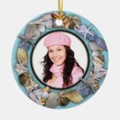 Coquillages, cadre photo bleu Ornement de Noël (Devant)