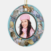 Coquillages, cadre photo bleu Ornement de Noël (Gauche)