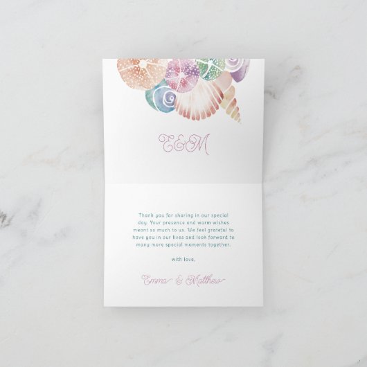 Coquillages d'aquarelle Merci photo plié (Intérieur)
