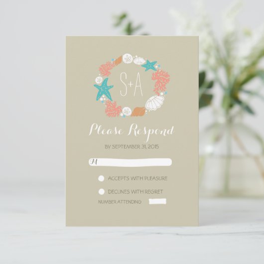 coquillages de plage couronne mariage cartes RSVP (Debout devant)