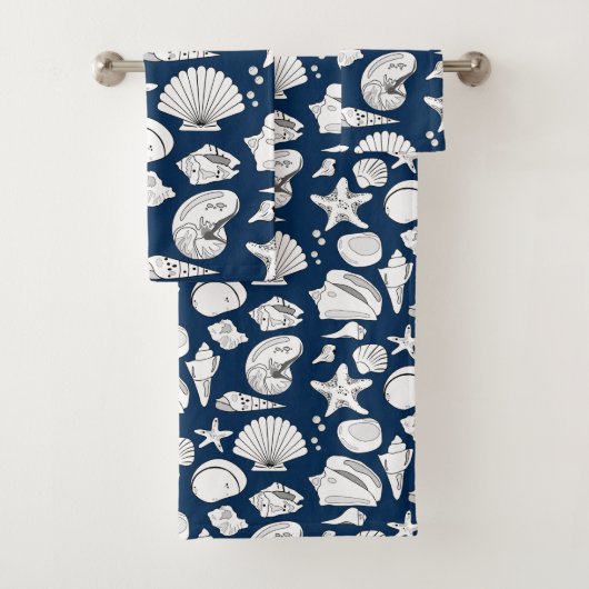 Coquillages Dessin Blanc Marine Bleu Nautique (En situation)