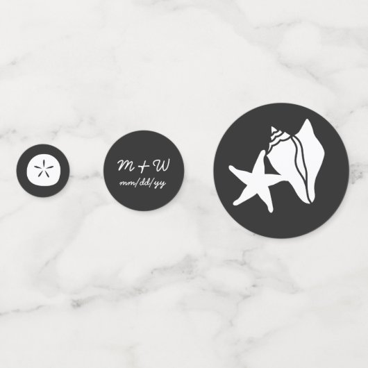 Coquillages d'été en table noire Confetti (Derrière)