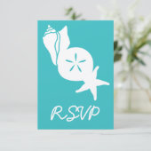 Coquillages d'été en Turquoise carte RSVP (Debout devant)