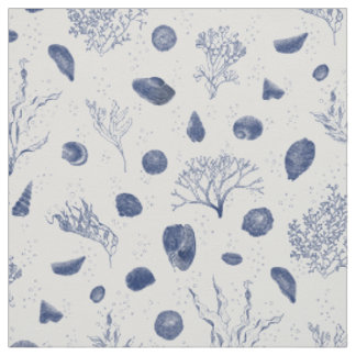 Coquillages et algues Marine et tissu blanc