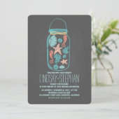 Coquillages mason jar plage invitations mariage (Debout devant)