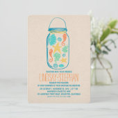 Coquillages mason jar plage invitations mariage (Debout devant)
