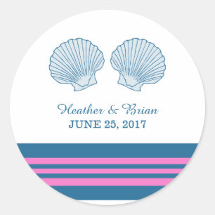 Coquillages Nautiques Rose Bleu Stickers Mariage