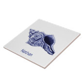 Coquille de conque bleu et blanc avec carreaux de  (Côté)