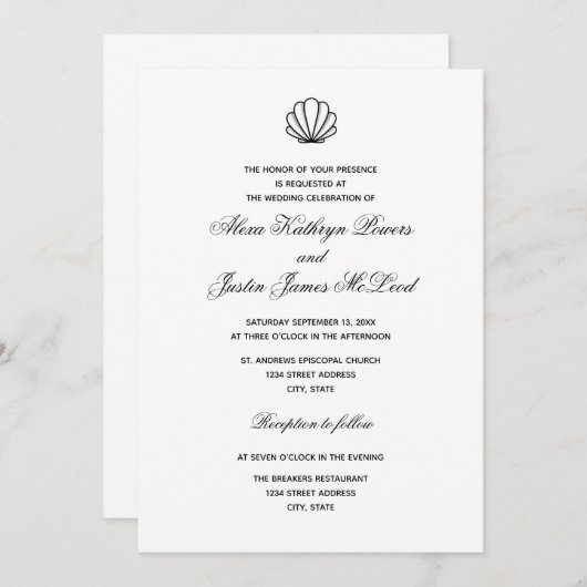 Coquille maritime - Faire-part de mariage (Devant / Derrière)