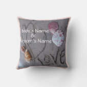 coquilles & 2 coeurs sur la plage coussin de maria (Verso)