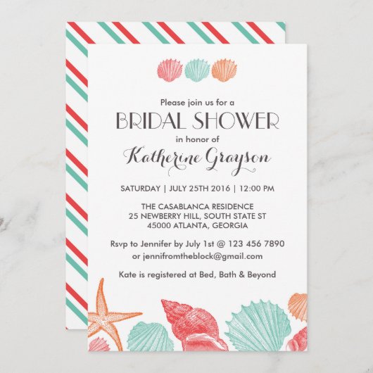 Coquilles blanches Invitation pour mariage sur la  (Devant / Derrière)