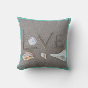 coquilles & coeur sur la plage coussin de mariage