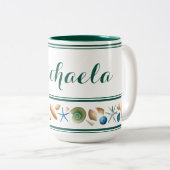 Coquilles et rayures Mug à café à deux tons (Devant droit)