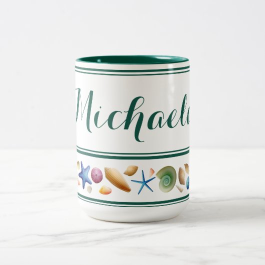 Coquilles et rayures Mug à café à deux tons (Centre)