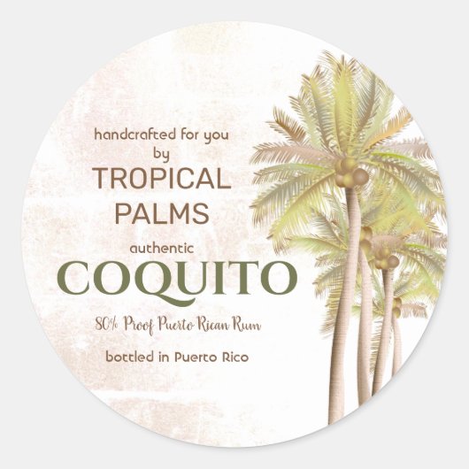 Coquito Coconut Tropical Palm Ronde Sticker (Voorkant)