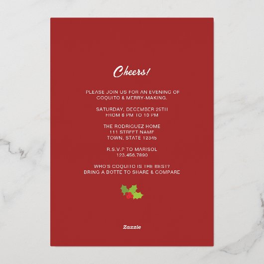 Coquito Fête Foil Invitation (Verso)