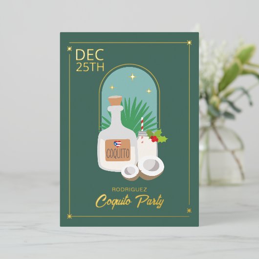 Coquito Fête Foil Invitation (Debout devant)