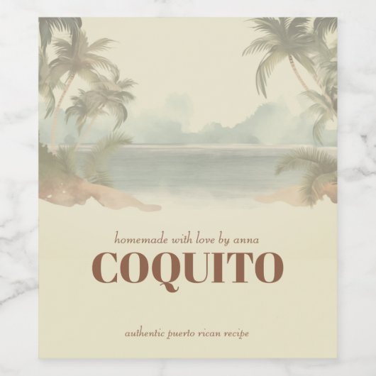  Coquito Palm Tree Vakantie Wijn Etiket (Enkel label)