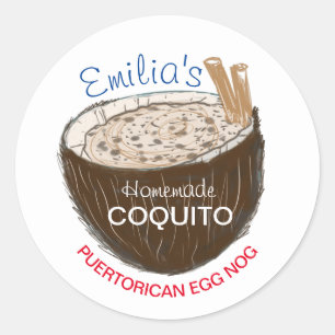 Coquito Recept Drank Kokosschaal Handgetekend Ronde Sticker
