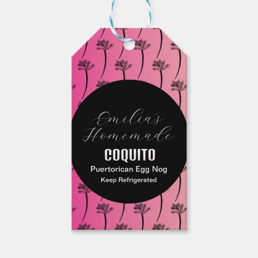 Coquito Recipe Drink Coconut Egg Nog Palm Pink Cadeaulabel (Voorkant)