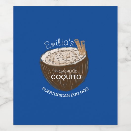 Coquito Recipe Drink Coconut Shell Egg Nog Wijn Etiket (Enkel label)