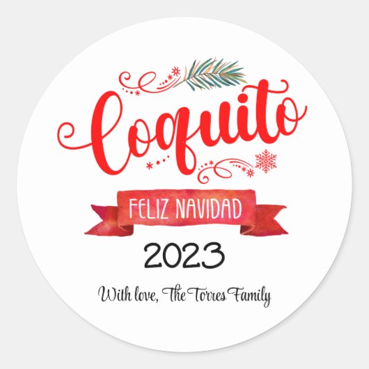 Coquito rode banner Feliz Navidad ronde sticker (Voorkant)