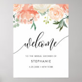 CORA Peach Floral Vrijgezellenfeest Welkom Poster (Voorkant)