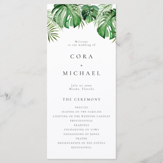 CORA Tropical Beach Bestemming Trouwprogramma Menu (Voorkant)