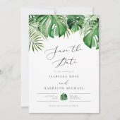 CORA Tropical Beach Palm Leaf Save the Date Kaart (Voorkant)