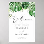 CORA Tropical Beach Palm Leaf Weddenschap Welcome Poster (Voorkant)