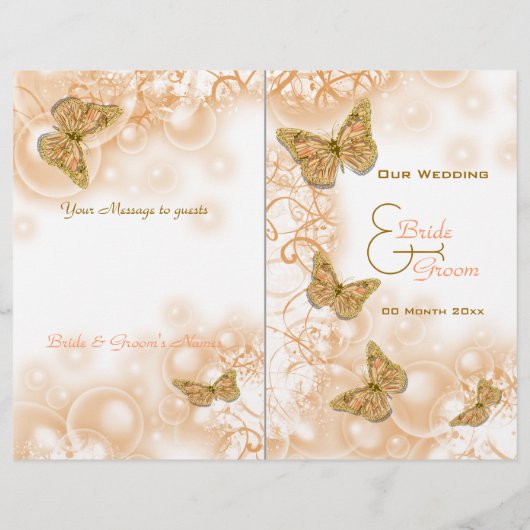 Coraal goudvlinderbruiloftsprogramma (Achterkant)