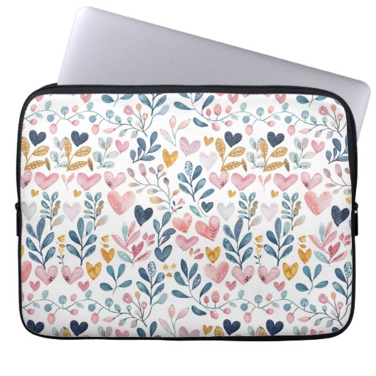 Corações em aquarela laptop sleeve (Voorkant)