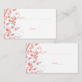 Corail, Blanc Floral Mariage Cartes de Place (Devant / Derrière)