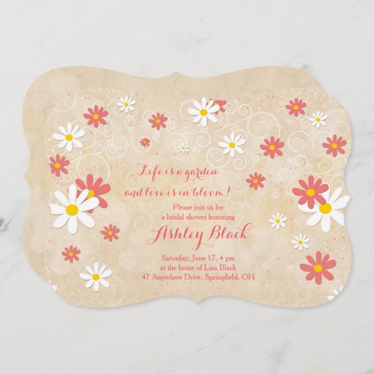 Corail Blanc Jaune Daisy Invitation de la nuptiale (Devant / Derrière)