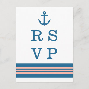 Corail bleu Ancre nautique mariage RSVP carte post