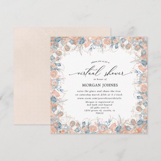 corail bleu côtier virtuel douche Invitation (Devant / Derrière)