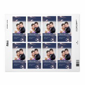 Corail bleu Floral Photo Mariages Étiquettes (Feuille entière)