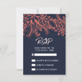 Corail bleu marine moderne été fleurs Mariage RSVP (Devant)