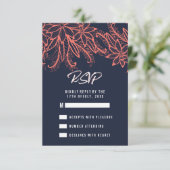 Corail bleu marine moderne été fleurs Mariage RSVP (Debout devant)