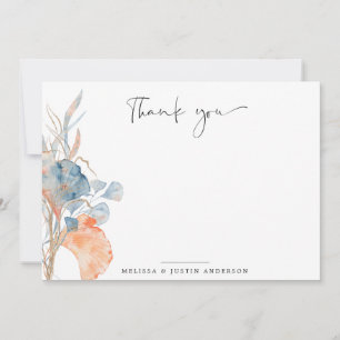 corail bleu romantique floral merci Note Carte