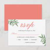 Corail botanique moderne Mariage vert RSVP (Devant / Derrière)