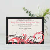 Corail, Brown, Faire-part de mariage Floral Noir (Debout devant)