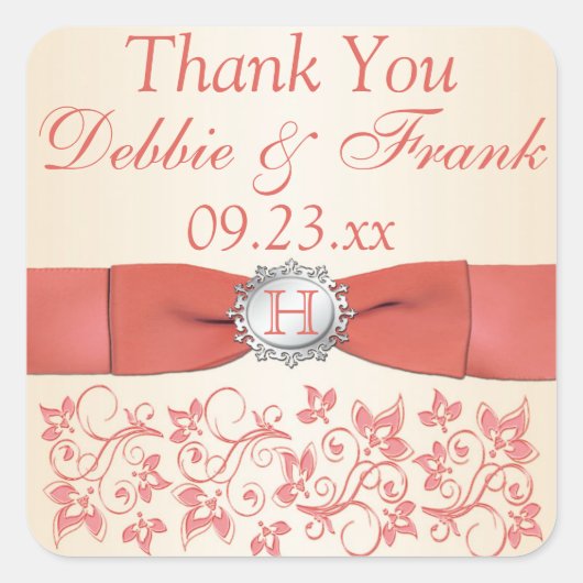 Corail, Champagne Floral Mariage Favoriser Sticker (Devant)