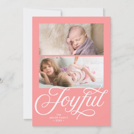Corail clair rose Cursive Joyeuse photo de vacance (Devant)